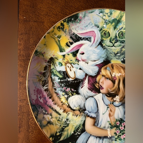 Alice White Rabbit Vintage Collectible Plate Wonderland Cheshire Hatter Painted - Picture 3 of 8